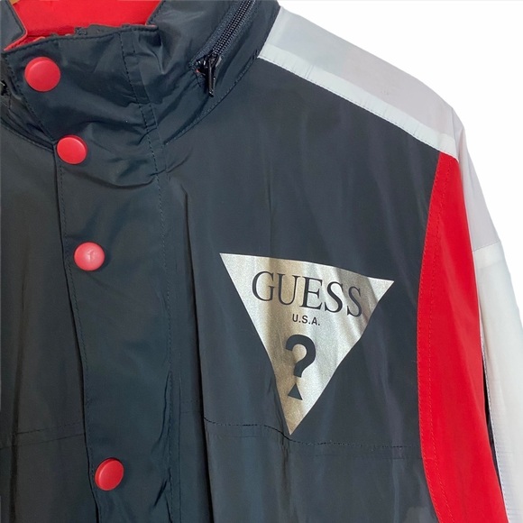 Guess Rebel Logo Red White Black Colour Block Lined Windbreaker Extra Large - Picture 7 of 13